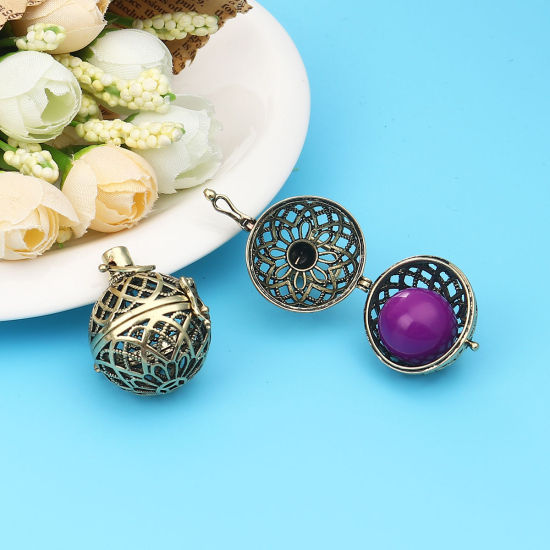 Picture of Zinc Based Alloy Pendants Mexican Angel Caller Bola Harmony Ball Wish Box Locket Filigree Antique Bronze Can Open (Fits 20mm Beads) 38mm x 29mm, 2 PCs
