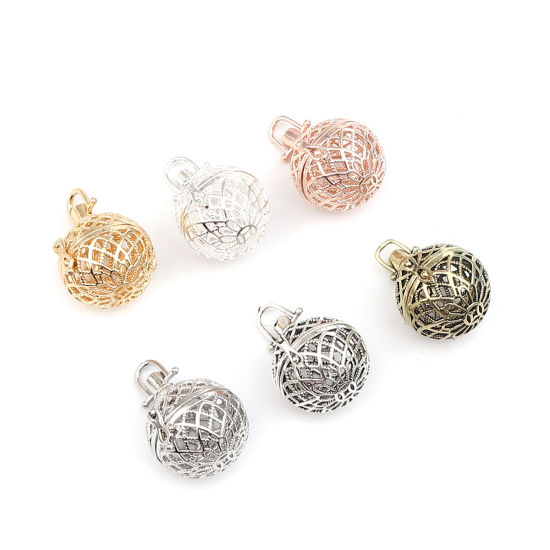Picture of Zinc Based Alloy Pendants Mexican Angel Caller Bola Harmony Ball Wish Box Locket Filigree Antique Bronze Can Open (Fits 20mm Beads) 38mm x 29mm, 2 PCs