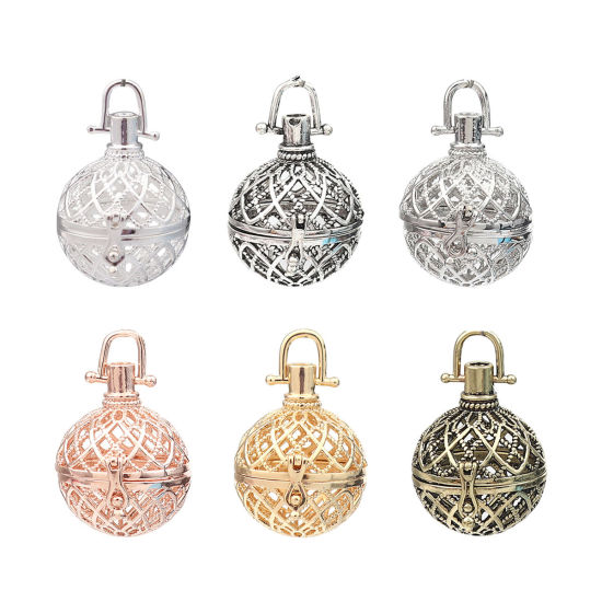 Picture of Zinc Based Alloy Pendants Mexican Angel Caller Bola Harmony Ball Wish Box Locket Filigree Antique Bronze Can Open (Fits 20mm Beads) 38mm x 29mm, 2 PCs