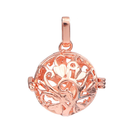 Picture of Zinc Based Alloy Pendants Mexican Angel Caller Bola Harmony Ball Wish Box Locket Tree Rose Gold Can Open (Fits 18mm Beads) 34mm x 26mm, 2 PCs