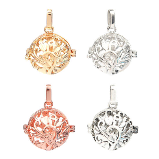 Picture of Zinc Based Alloy Pendants Mexican Angel Caller Bola Harmony Ball Wish Box Locket Tree Rose Gold Can Open (Fits 18mm Beads) 34mm x 26mm, 2 PCs