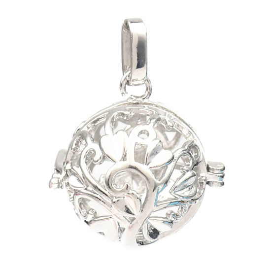 Picture of Zinc Based Alloy Pendants Mexican Angel Caller Bola Harmony Ball Wish Box Locket Tree Silver Tone Can Open (Fits 18mm Beads) 34mm x 26mm, 2 PCs