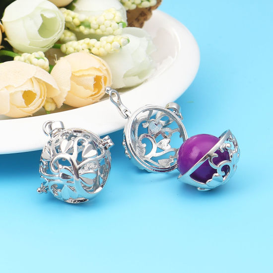 Picture of Zinc Based Alloy Pendants Mexican Angel Caller Bola Harmony Ball Wish Box Locket Tree Silver Tone Can Open (Fits 18mm Beads) 34mm x 26mm, 2 PCs