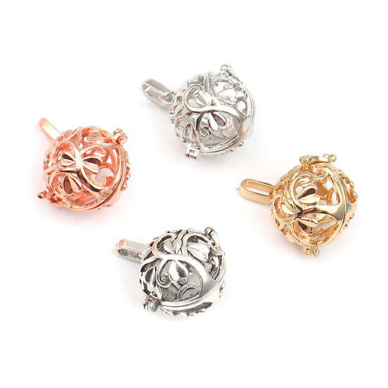 Picture of Zinc Based Alloy Pendants Mexican Angel Caller Bola Harmony Ball Wish Box Locket Tree Silver Tone Can Open (Fits 18mm Beads) 34mm x 26mm, 2 PCs