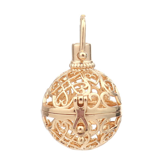 Picture of 2 PCs Zinc Based Alloy Pendants Mexican Angel Caller Bola Harmony Ball Wish Box Locket Filigree Gold Plated Can Open (Fits 15mm Beads) 33mm x 24mm