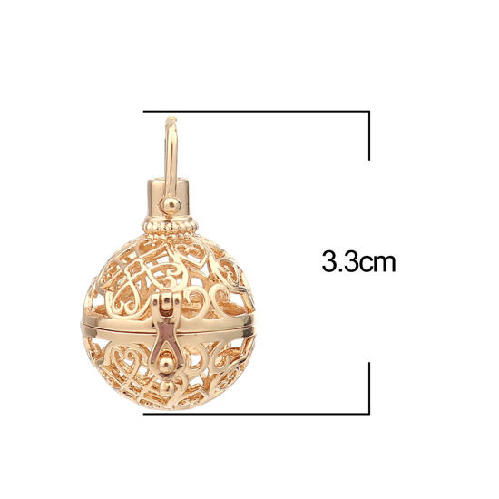 Picture of 2 PCs Zinc Based Alloy Pendants Mexican Angel Caller Bola Harmony Ball Wish Box Locket Filigree Gold Plated Can Open (Fits 15mm Beads) 33mm x 24mm