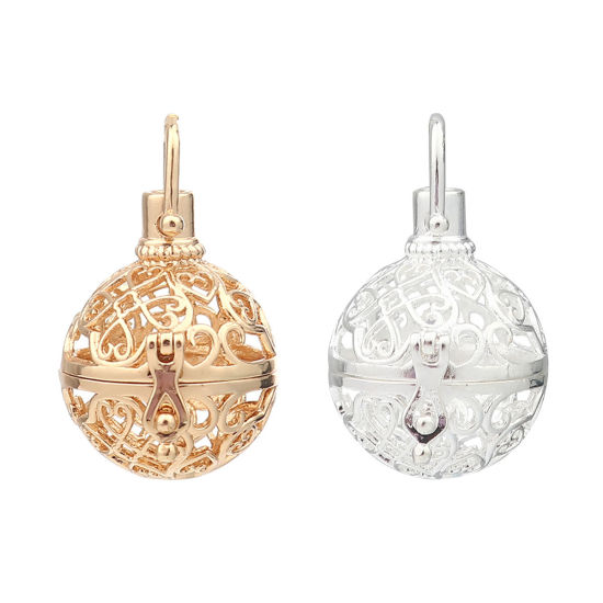 Picture of 2 PCs Zinc Based Alloy Pendants Mexican Angel Caller Bola Harmony Ball Wish Box Locket Filigree Gold Plated Can Open (Fits 15mm Beads) 33mm x 24mm