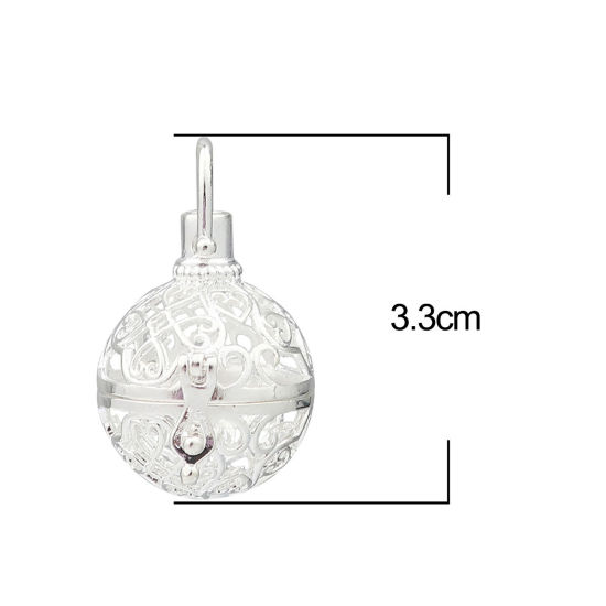 Picture of Zinc Based Alloy Pendants Mexican Angel Caller Bola Harmony Ball Wish Box Locket Filigree Silver Plated Can Open (Fits 15mm Beads) 33mm x 24mm, 2 PCs