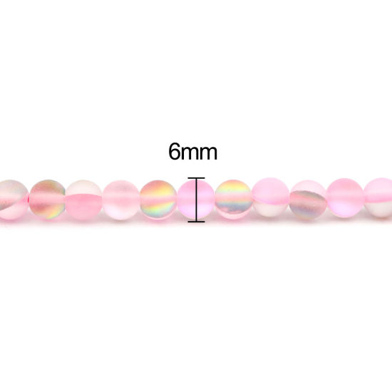Image de Glass Imitation Glitter Polaris Beads Round Pink Translucent Frosted About 6mm Dia, Hole: Approx 0.9mm, 38cm(15") long, 1 Strand (Approx 62 PCs/Strand)
