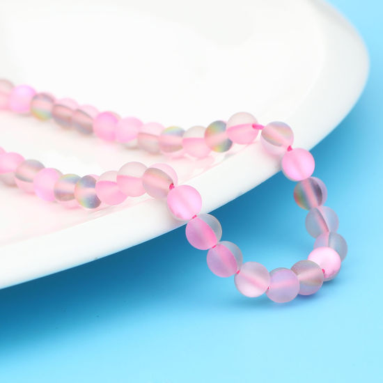 Image de Glass Imitation Glitter Polaris Beads Round Pink Translucent Frosted About 6mm Dia, Hole: Approx 0.9mm, 38cm(15") long, 1 Strand (Approx 62 PCs/Strand)