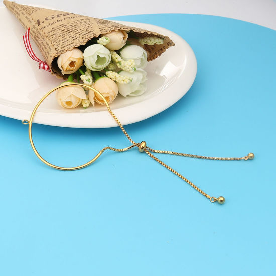 Zinc Based Alloy Bracelets Accessories Findings Round Gold Plated W/ Loop 17.8cm(7") long, 1 Piece の画像
