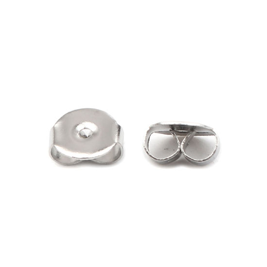 Image de Embout de Boucles d'Oreilles en 304 Acier Inoxydable Rond Argent Mat 6mm x 5mm, 50 Pcs