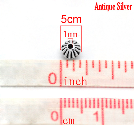 Image de Perles en Alliage de Zinc Bicône Argent Vieilli Rayées 5mm x 4mm, Taille de Trou: 1.5mm, 200 Pcs