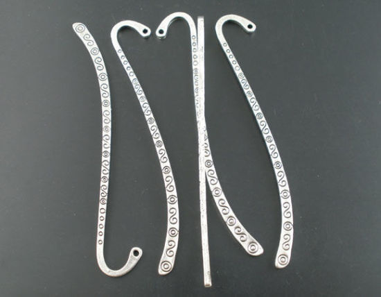 Image de Marque-Pages en Alliage de Zinc Courbé Argent Vieilli Motif Sculpté 8.5cm, 10 Pcs
