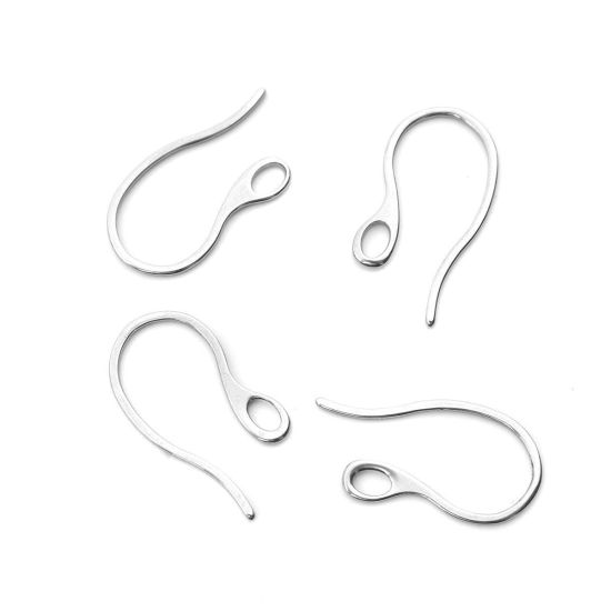 304ステンレス鋼 ピアスフック n形 シルバートーン 22mm x 11mm、 ワイヤーサイズ: （20号）、 100 個 の画像