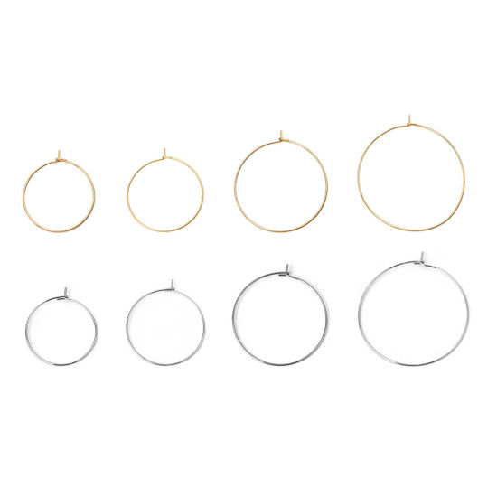 304ステンレス鋼 フープピアス 円形 金メッキ 29mm x 25mm、 ワイヤーサイズ: （21号）、 100 個 の画像