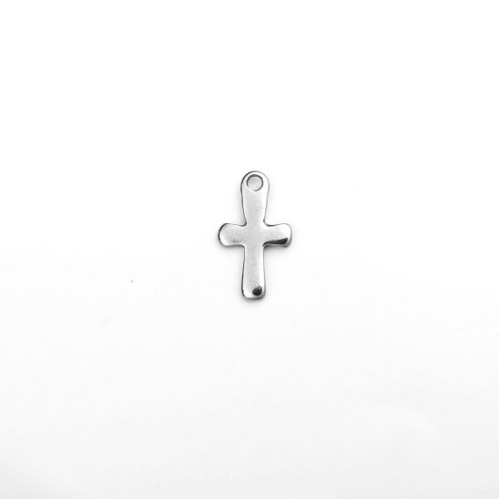 304ステンレス鋼 宗教 チャーム クロス シルバートーン 12mm x 7mm、 100 個 の画像