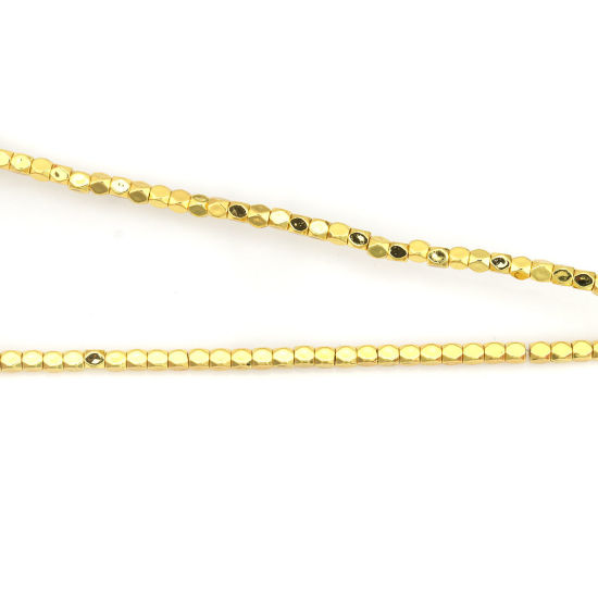 (グレードB) ヘマタイト ( 天然 ) ビーズ ポリゴン ゴールデン ファセット・カット 約 3mm x 3mm、 40.5cm 長さ、 5 連 (約 128 粒/1連) の画像