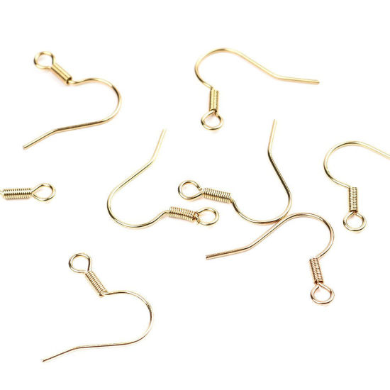 Picture of 304 Stainless Steel Ear Wire Hooks Earring Findings Hook Gold Plated W/ Loop 20mm x 17mm, Post/ Wire Size: (21 gauge), 100 PCs
