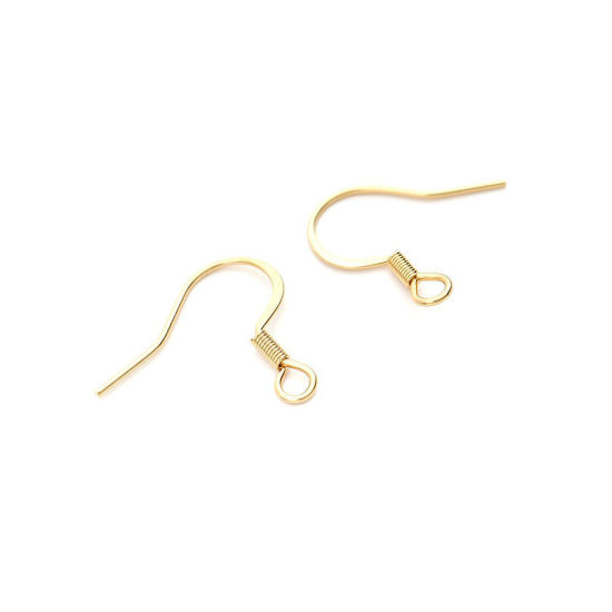 Picture of 304 Stainless Steel Ear Wire Hooks Earring Findings Hook Gold Plated W/ Loop 18mm x 17mm, Post/ Wire Size: (21 gauge), 100 PCs