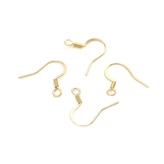 Picture of 304 Stainless Steel Ear Wire Hooks Earring Findings Hook Gold Plated W/ Loop 18mm x 17mm, Post/ Wire Size: (21 gauge), 100 PCs