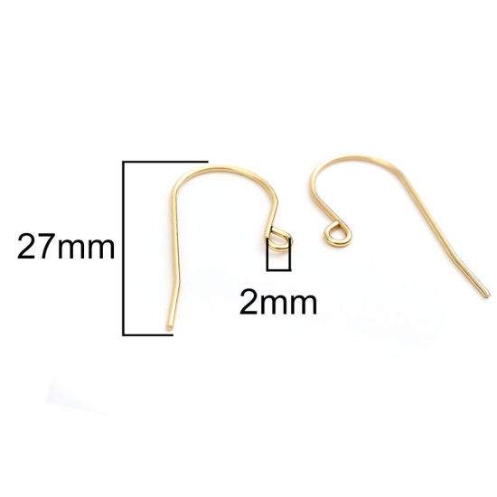 304ステンレス鋼 ピアスフック n形 金メッキ ループ付き 27mm x 14mm、 ワイヤーサイズ: （20号）、 100 個 の画像