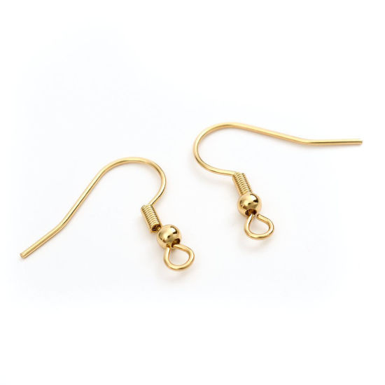 Picture of 304 Stainless Steel Ear Wire Hooks Earring Findings Hook Gold Plated W/ Loop 21mm x 20mm, Post/ Wire Size: (21 gauge), 100 PCs