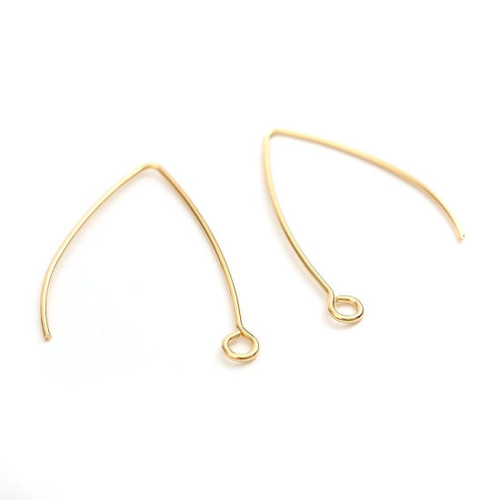 304ステンレス鋼 ピアスフック V字形 金メッキ ループ付き 31mm x 22mm - 31mm x 18mm、 ワイヤーサイズ: （20号）、 100 個 の画像