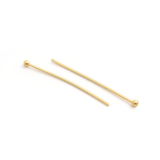 Image de 0.7mm Aiguilles Tiges à Tête Boule en 304 Acier Inoxydable Doré 30mm Long, 1 Paquet(environ 300 Pièces)