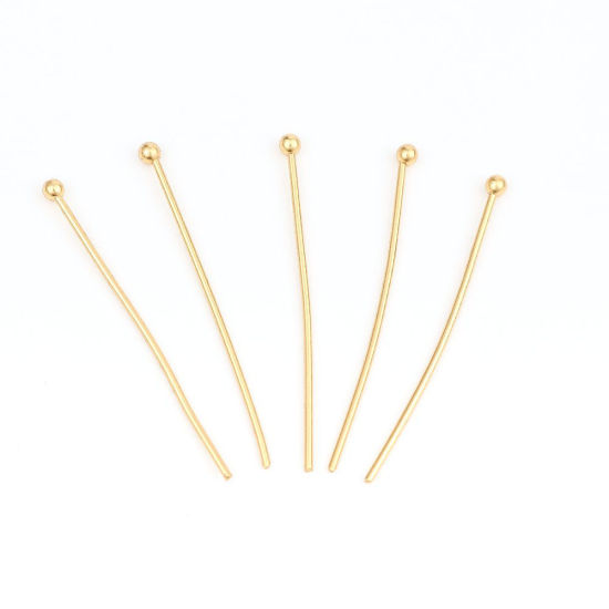 Image de 0.7mm Aiguilles Tiges à Tête Boule en 304 Acier Inoxydable Doré 30mm Long, 1 Paquet(environ 300 Pièces)