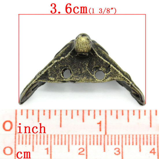 亜鉛合金 コーナープレート 三角形 ブロンズトーン 3.6cm x 1.8cm、 10 PCs  の画像