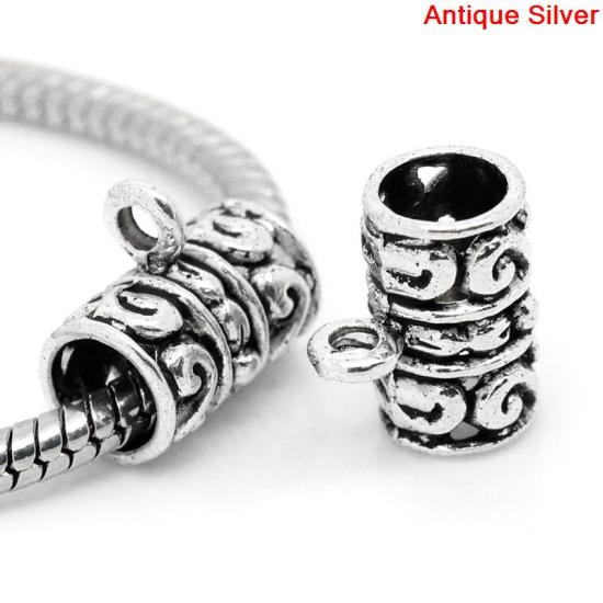 ヨーロッパ風 チャームビーズ ヨーロッパ/ブレスレットにも合う 円筒形 銀古美 6mm 2.3mm 13mm x 12mm、 50 個 の画像