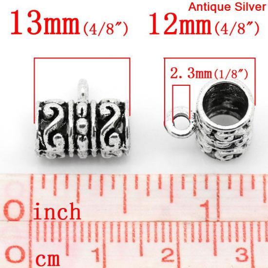 ヨーロッパ風 チャームビーズ ヨーロッパ/ブレスレットにも合う 円筒形 銀古美 6mm 2.3mm 13mm x 12mm、 50 個 の画像