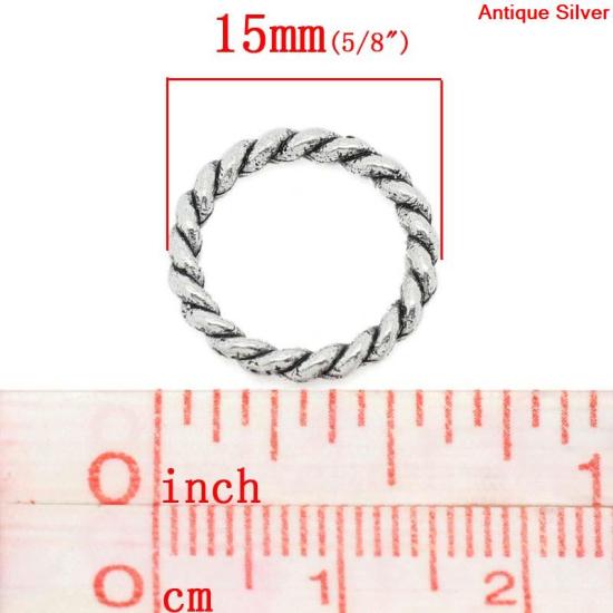 50 個 15mm 直径、 2mm（12号） 亜鉛合金 口閉じ丸カン 丸カン 銀古美 円形 縞模様 の画像