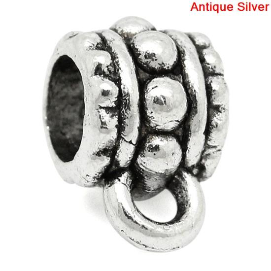 Image de Bélières Alliage de Zinc Forme Tonneau Argent vieilli à pois, 10mm x 6mm, 100 Pièces