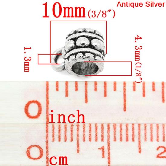 Image de Bélières Alliage de Zinc Forme Tonneau Argent vieilli à pois, 10mm x 6mm, 100 Pièces