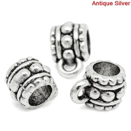 Image de Bélières Alliage de Zinc Forme Tonneau Argent vieilli à pois, 10mm x 6mm, 100 Pièces