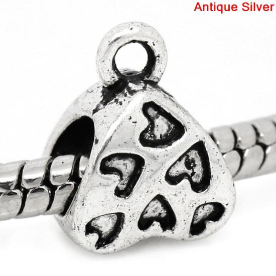 ヨーロッパ風 チャームビーズ ヨーロッパ/ブレスレットにも合う ハート 銀古美 3.6mm 1.8mm 11mm x 8mm、 100 個 の画像