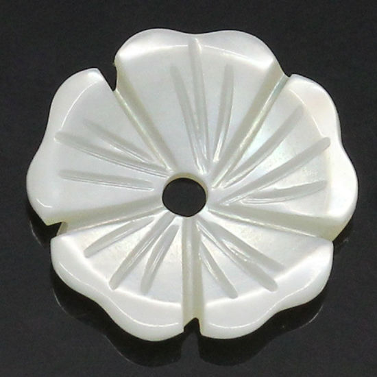 Image de Perles en Coquille Naturelle Forme Fleur Blanc 10mm x 10mm, Tailles de Trous: 1mm, 5 Pièces
