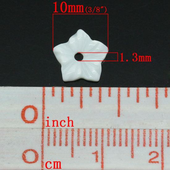 Image de Perles en Coquille Naturelle Forme Fleur Blanc 10mm x 10mm, Tailles de Trous: 1.3mm, 5 Pièces