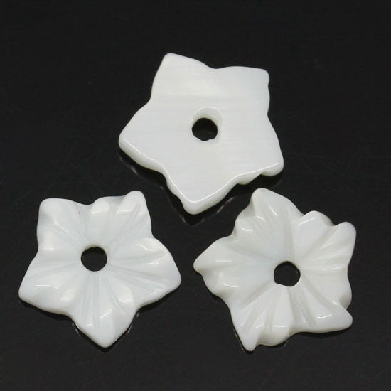 Image de Perles en Coquille Naturelle Forme Fleur Blanc 10mm x 10mm, Tailles de Trous: 1.3mm, 5 Pièces