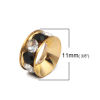 Picture of Brass European Style Large Hole Charm Rondelle Beads Round Gold Plated Clear & Black Rhinestone About 11mm Dia, Hole: Approx 5mm, 10 PCs