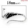 Picture of 10 PCs Brass Ear Wire Hooks Earrings For DIY Jewelry Making Accessories Antique Silver Color With Loop 18mm x 10mm, Post/ Wire Size: 0.8mm(20 gauge)
