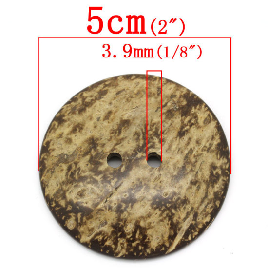 ココナッツの殻 縫製 ボタン 2つ穴 円形 ブラウン 50mm 直径、 10 個 の画像