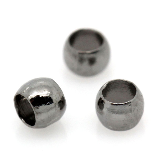 真鍮 圧着ビーズ 円形 ガンメタル 1mm 2mm x 1.2mm、 3000 PCs の画像