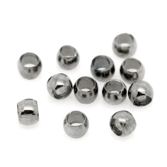 真鍮 圧着ビーズ 円形 ガンメタル 1mm 2mm x 1.2mm、 3000 PCs の画像
