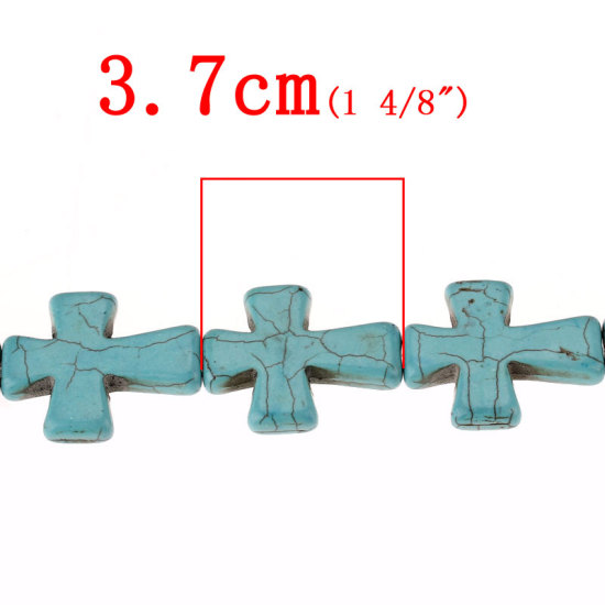 Image de (Classement D) Perles en Howlite Turquoise Imitation Croix Motif Fissuré Vert Malachite 3.7cm x 3cm, Taille de Trou: 1.6mm, 40.3cm long, 1 Enfilade(11 Pcs/Enfilade)