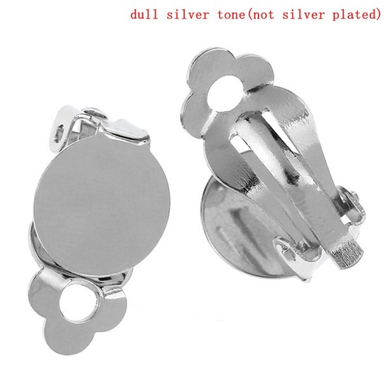 合金 イヤリング金具 クリップ式 蝶バネ丸皿 シルバートーン 19mm x 10mm、 50 個 の画像