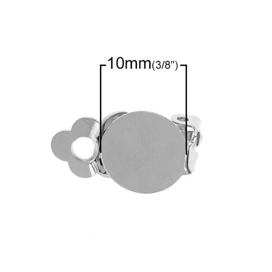 合金 イヤリング金具 クリップ式 蝶バネ丸皿 シルバートーン 19mm x 10mm、 50 個 の画像