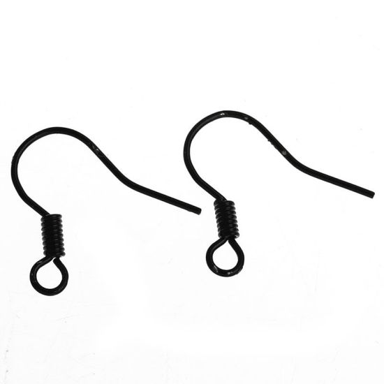 Picture of Iron Based Alloy Ear Wire Hooks Earring Findings Black W/ Loop 16mm x 15mm, Post/ Wire Size: (22 gauge), 500 PCs